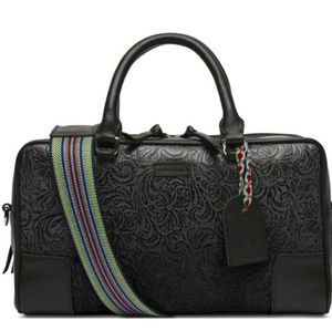 Consuela Black Embossed Crossbody with Multicolor Strap